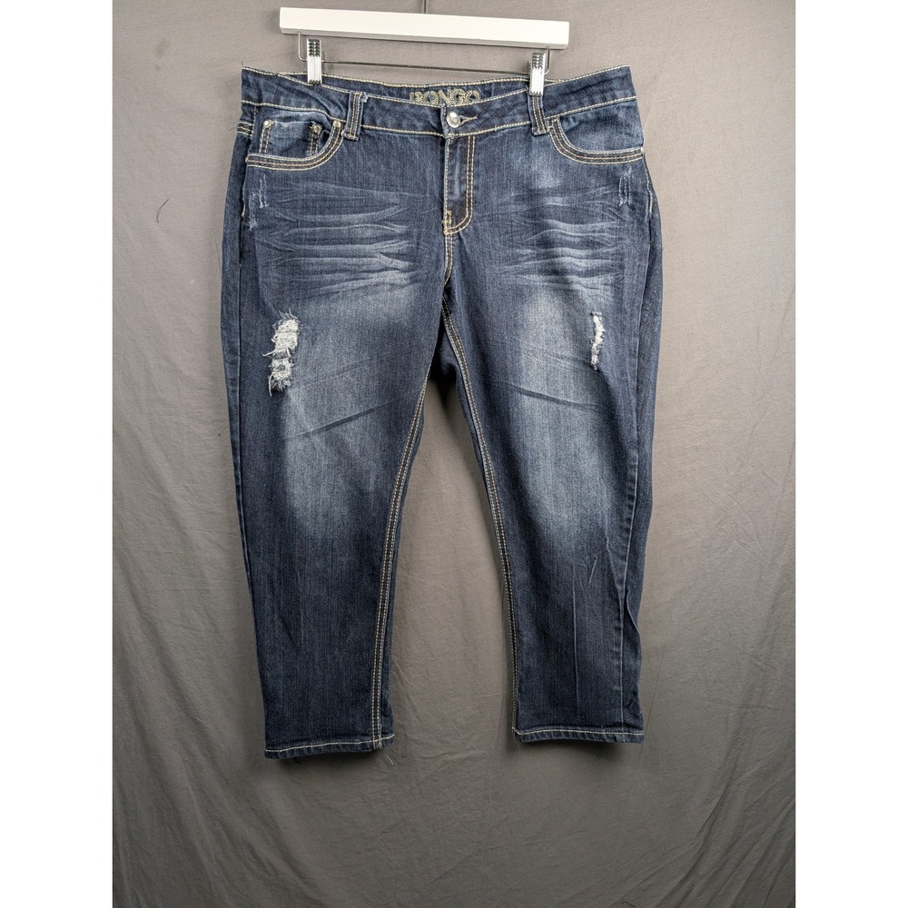 Bongo Womens Distressed Capri Jeans Dark Wash Blue‎ Size 15